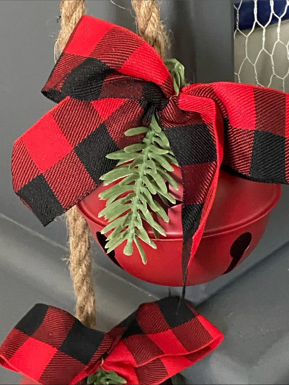 Martha Stewart Red Buffalo Plaid Jingle Bell Door Hanger, Garland Christmas NWT